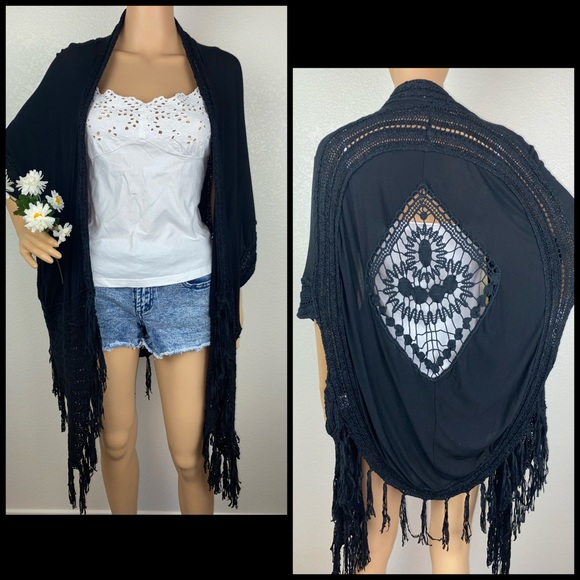 JODIFL Duster Cardigan Sweater Kimono Crochet M - Picture 2 of 7